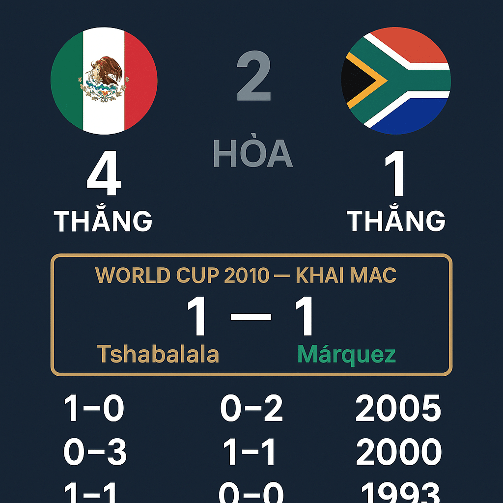 Lịch sử đối đầu Mexico vs Nam Phi — từ World Cup 2010 đến 2026